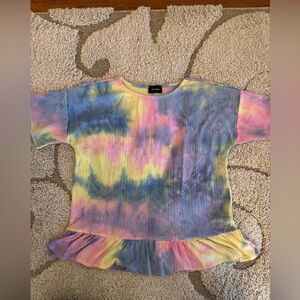 Colorful Tie-Dye Ruffle Hem Top